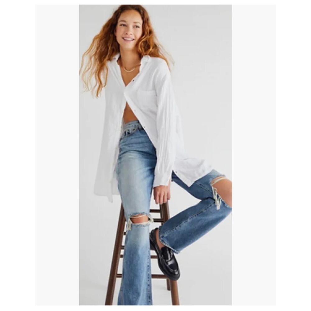 CP Shades x Free People Marella Double Cloth Buttondown Shirt in White